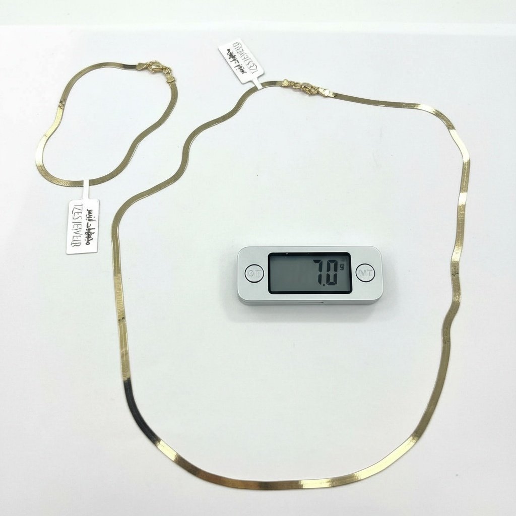 14K Solid Gold Herringbone Necklace Bracelet Set Womens Flat Snake Chain Luxury - Image 4