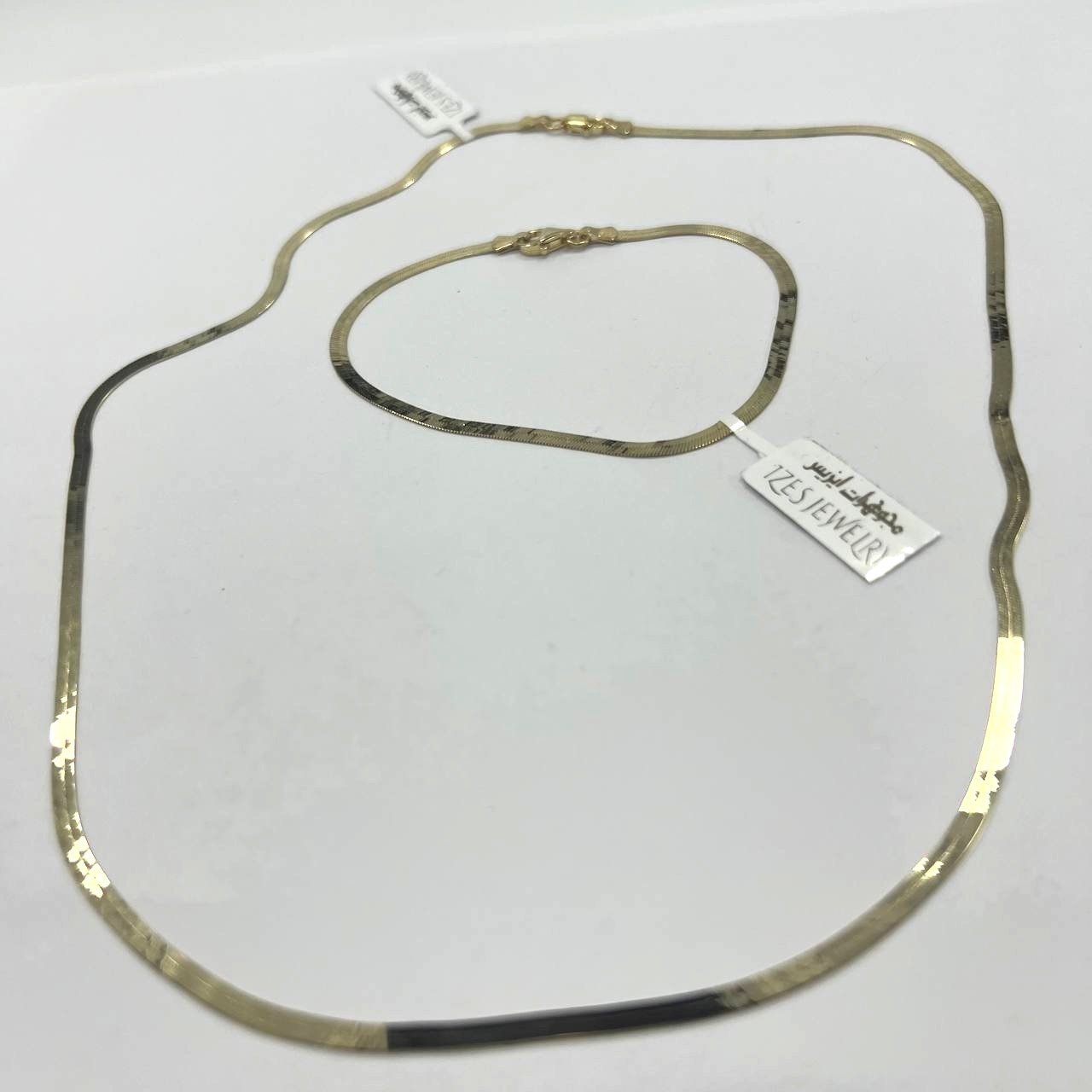 14K Solid Gold Herringbone Necklace Bracelet Set Womens Flat Snake Chain Luxury - Image 7