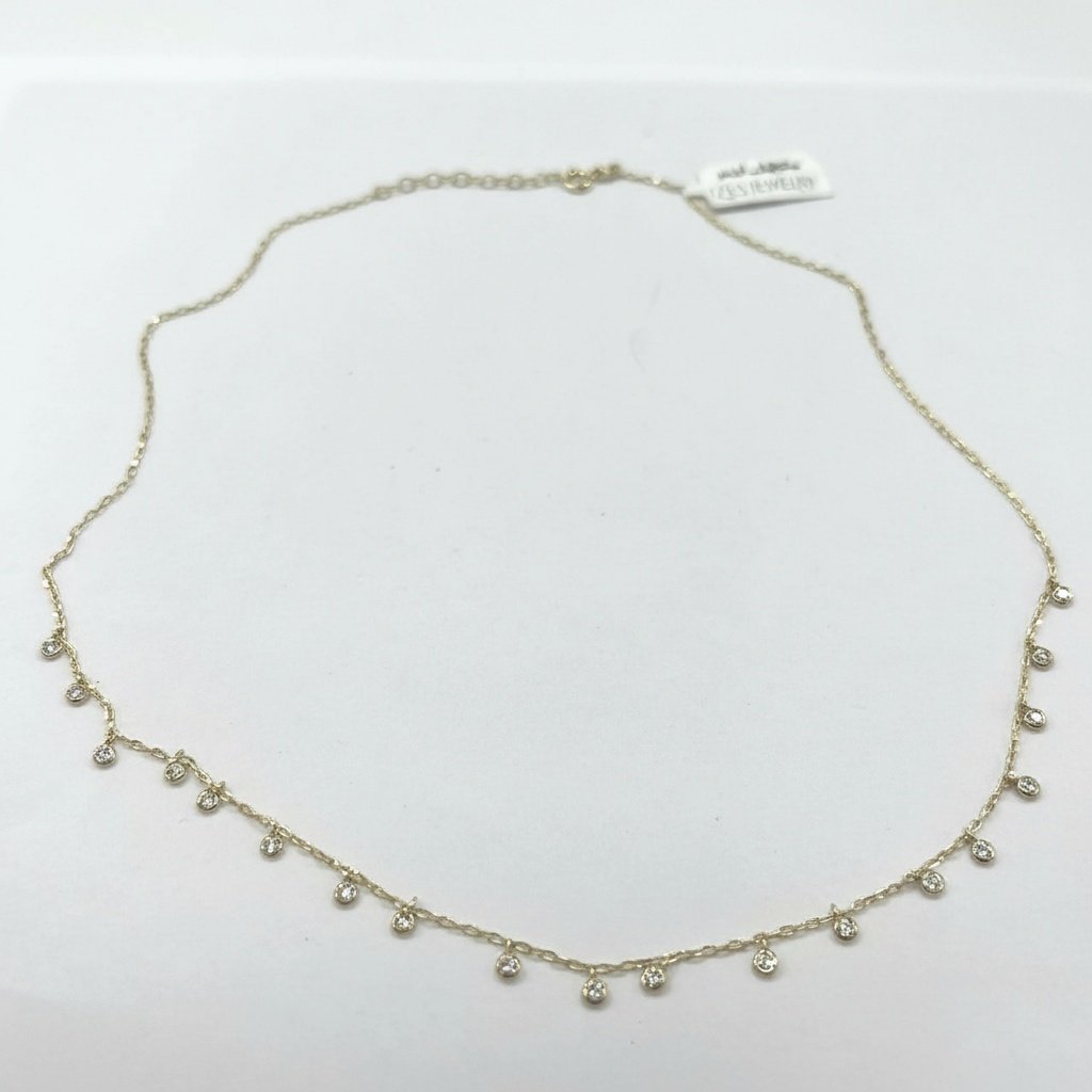 14K Yellow Gold Dainty Necklace Zircon Bezel Drop Adjustable Chain Gift - Image 2