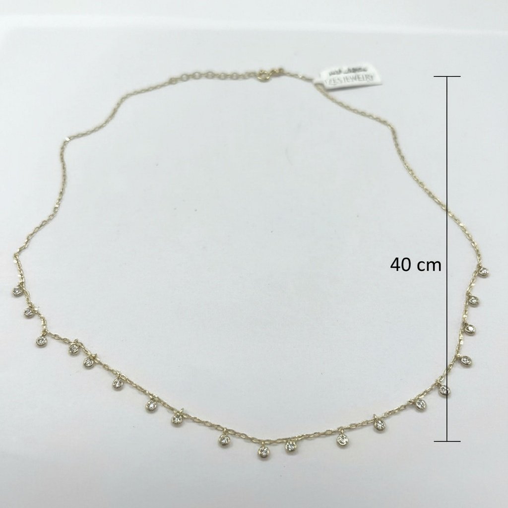 14K Yellow Gold Dainty Necklace Zircon Bezel Drop Adjustable Chain Gift - Image 4