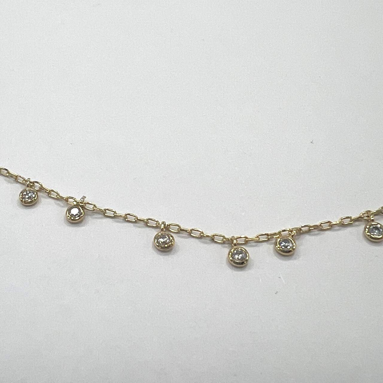 14K Yellow Gold Dainty Necklace Zircon Bezel Drop Adjustable Chain Gift - Image 8