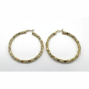 14K Solid Yellow Gold Twisted Hammered Hoop Earrings Dainty Lightweight Fine Jewelry