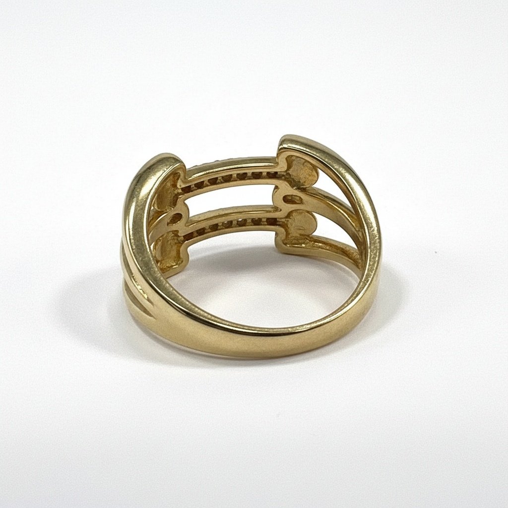 14K Yellow Gold CZ Double Bar Ring | 585 Stacking Band Modern Designer - Image 4