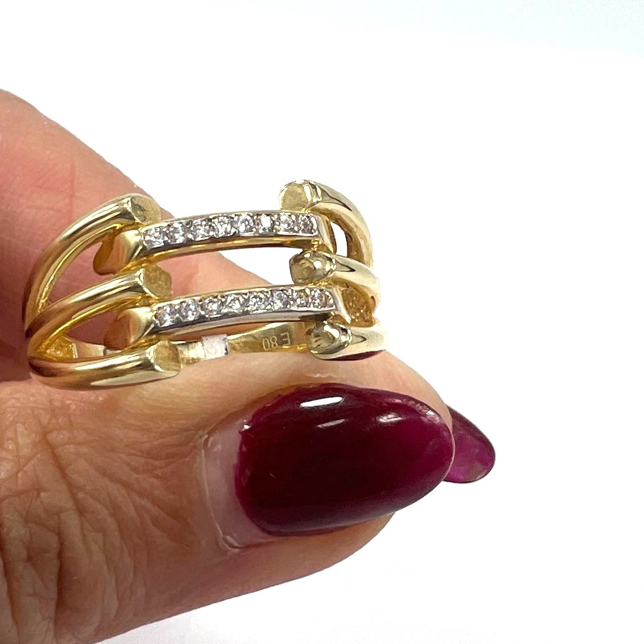 14K Yellow Gold CZ Double Bar Ring | 585 Stacking Band Modern Designer - Image 7