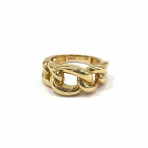 Solid 14K Yellow Gold Chain Link Ring Curb Cuban Band Statement Unisex 585