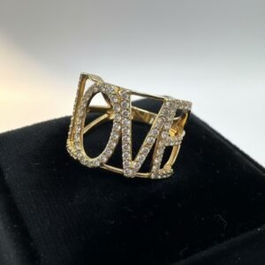 14K Yellow Gold LOVE Ring CZ Cubic Zirconia Women's Statement Fashion Gift Jewel