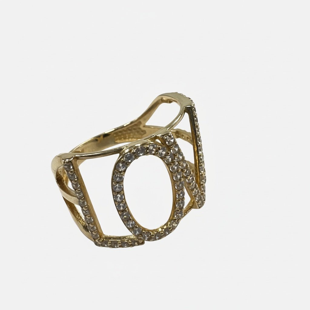 14K Yellow Gold LOVE Ring CZ Cubic Zirconia Women's Statement Fashion Gift Jewel - Image 3