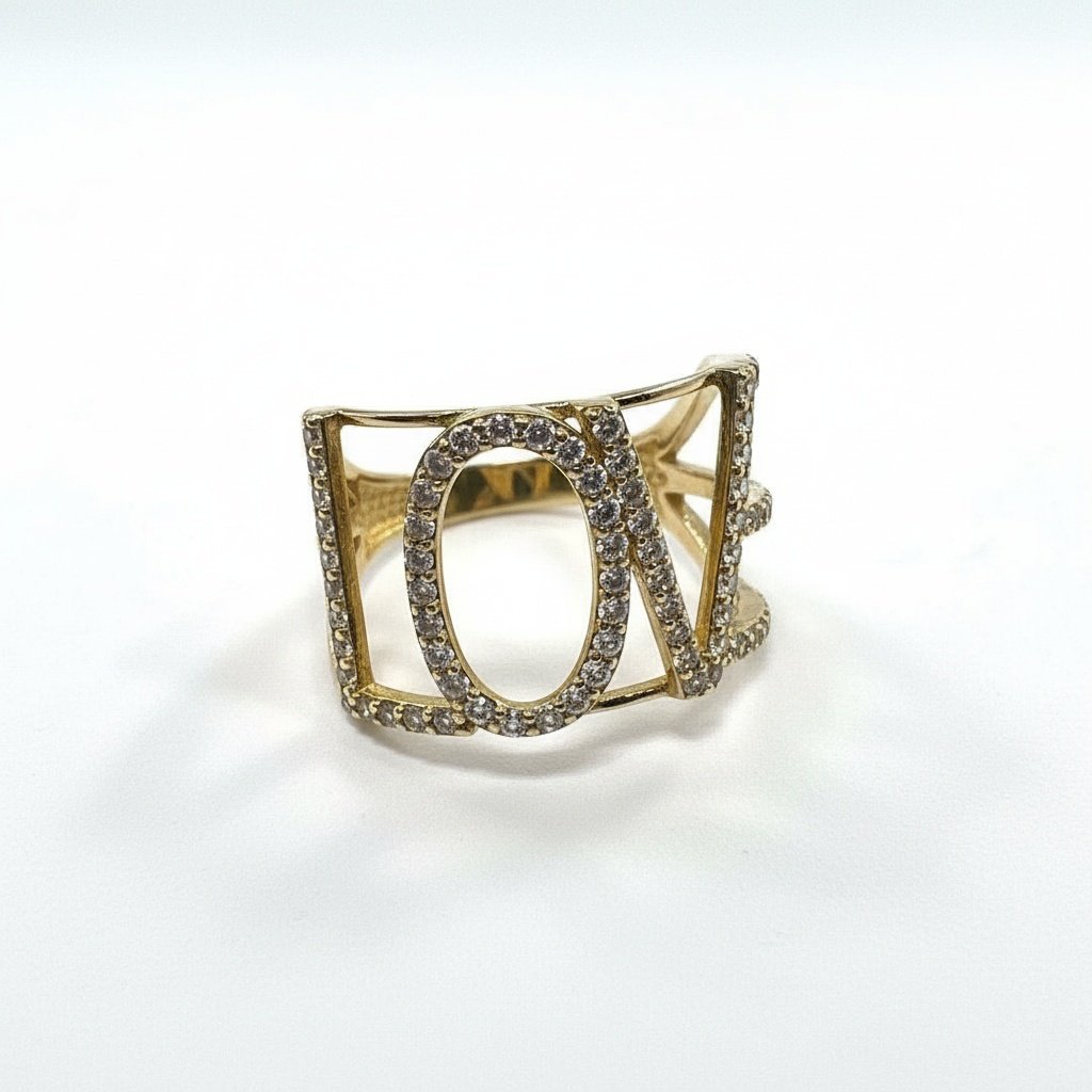 14K Yellow Gold LOVE Ring CZ Cubic Zirconia Women's Statement Fashion Gift Jewel - Image 4