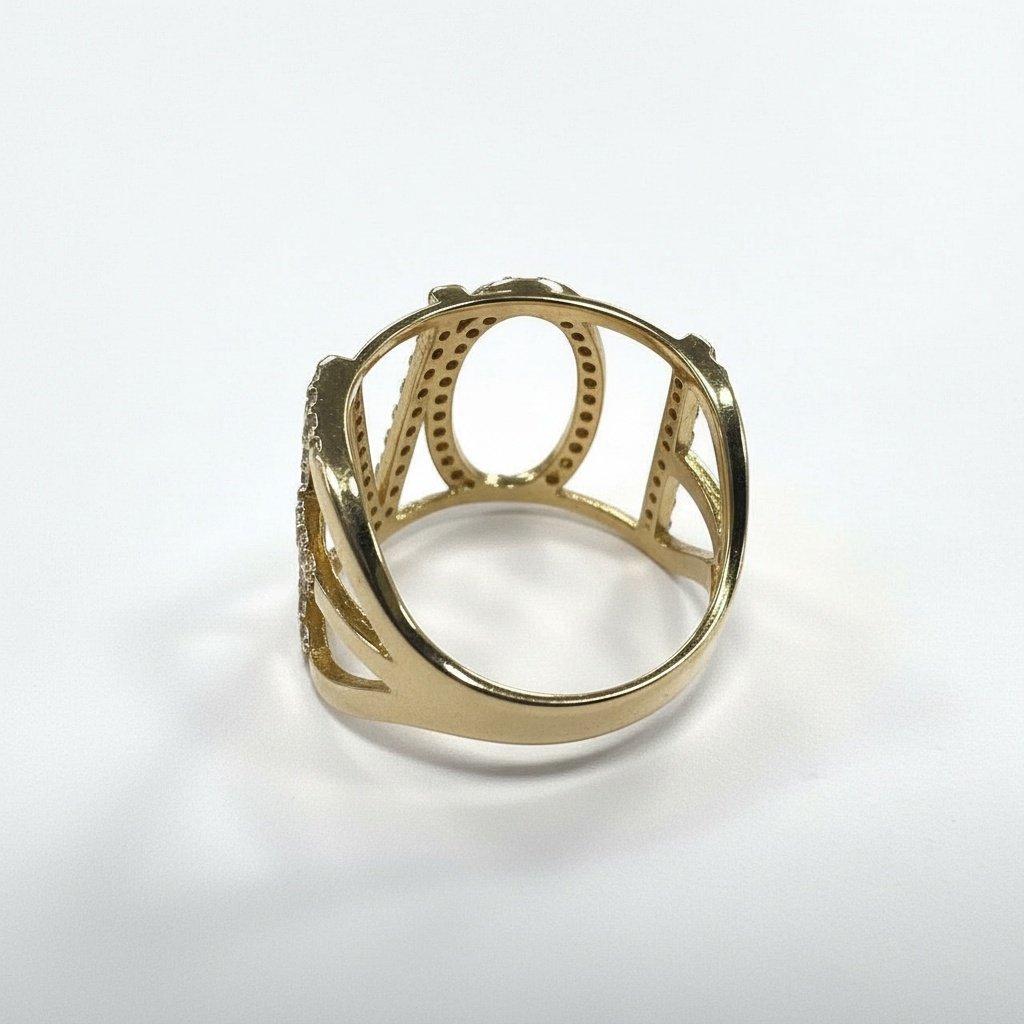 14K Yellow Gold LOVE Ring CZ Cubic Zirconia Women's Statement Fashion Gift Jewel - Image 5