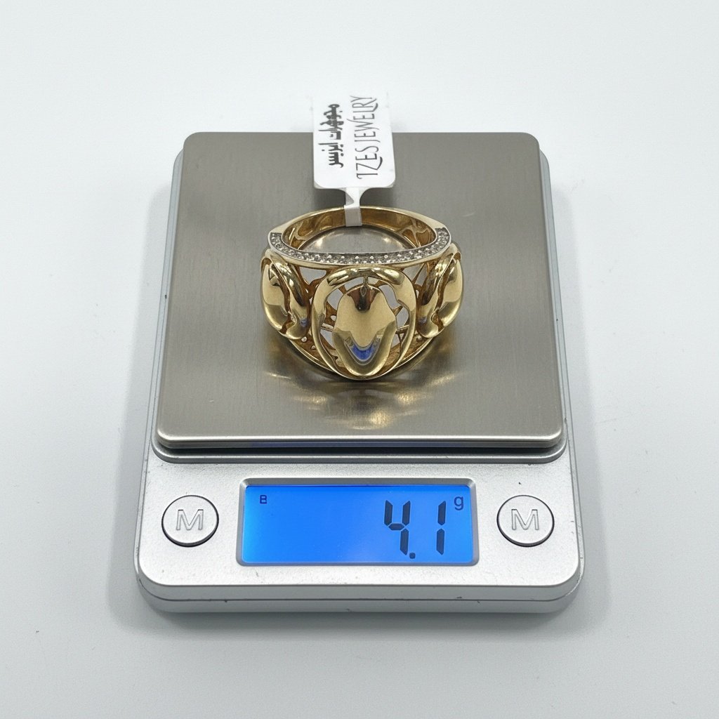 14K Yellow Gold Sculpted Openwork Ring CZ Accents Women's Fine Fashion size 8.5Jewelry Gift - Image 4