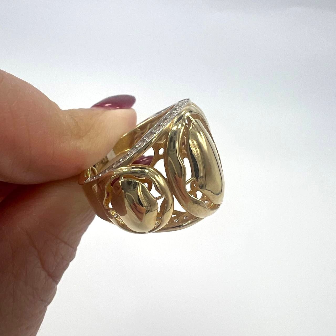 14K Yellow Gold Sculpted Openwork Ring CZ Accents Women's Fine Fashion size 8.5Jewelry Gift - Image 6