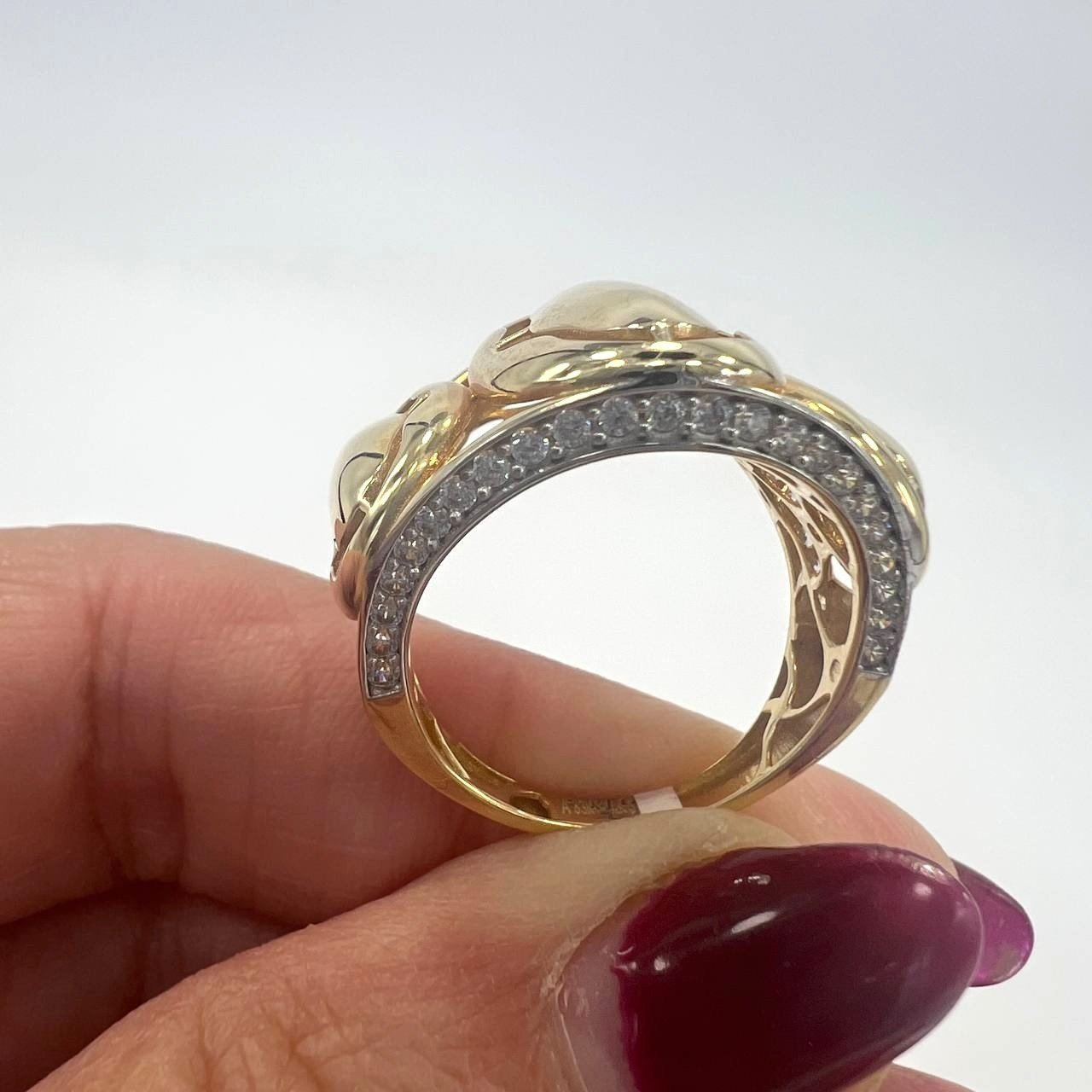 14K Yellow Gold Sculpted Openwork Ring CZ Accents Women's Fine Fashion size 8.5Jewelry Gift - Image 7