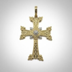 Elegant 14K Yellow Gold Cross Pendant Intricate Filigree Ornamental Religious Jewelry Gift
