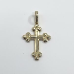 14K Yellow Gold Floral Cross Pendant Religious Christian Fine Jewelry Gift