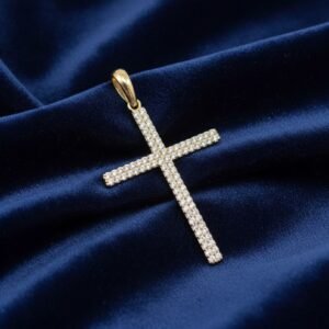 14K Yellow Gold CZ Micro Pave Cross Pendant Charm | Dainty Spiritual Necklace Gi