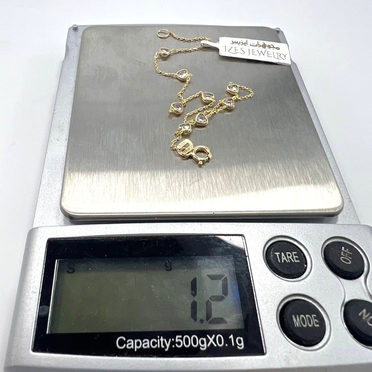 14K yellow gold bracelet with white heart-shaped stones, elegant design - Image 8