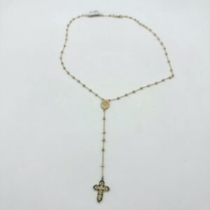 14K Yellow Gold Rosary Necklace Beaded Cross Medallion Religious Faith Prayer Fi