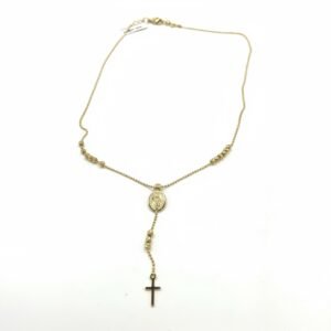 Genuine 14K Gold Rosary Necklace Miraculous Medal Cross Catholic Gift