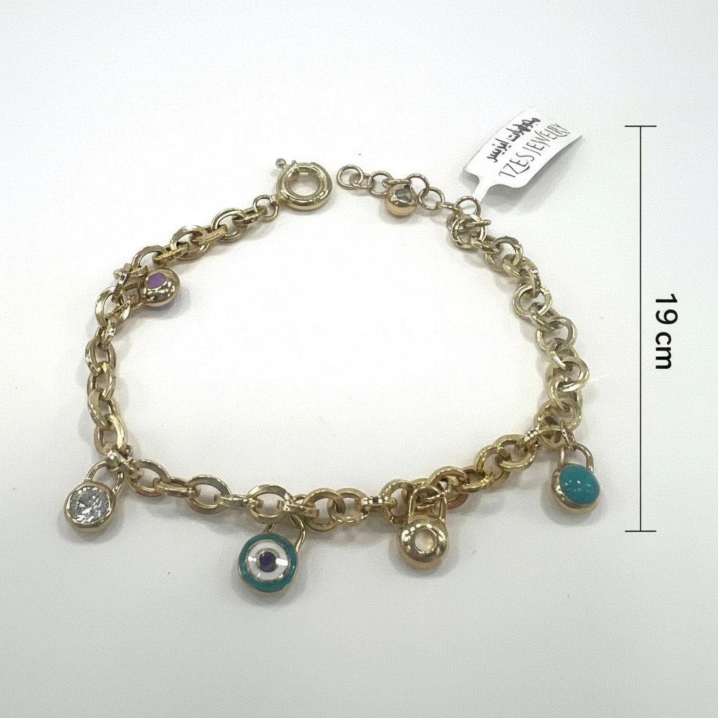 14K Yellow Gold Evil Eye Charm Bracelet Turquoise Zircon Chain Gift Women's Fine Jewelry