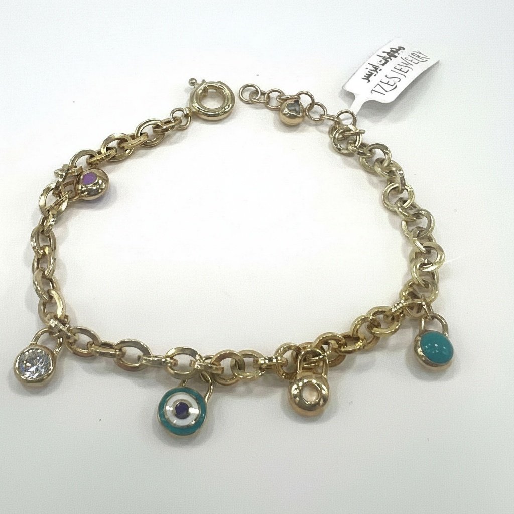 14K Yellow Gold Evil Eye Charm Bracelet Turquoise Zircon Chain Gift Women's Fine Jewelry - Image 2