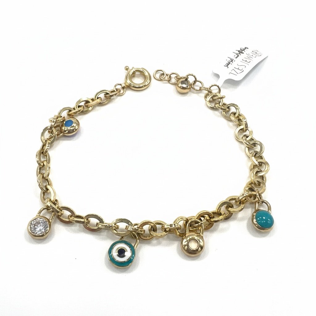 14K Yellow Gold Evil Eye Charm Bracelet Turquoise Zircon Chain Gift Women's Fine Jewelry - Image 6
