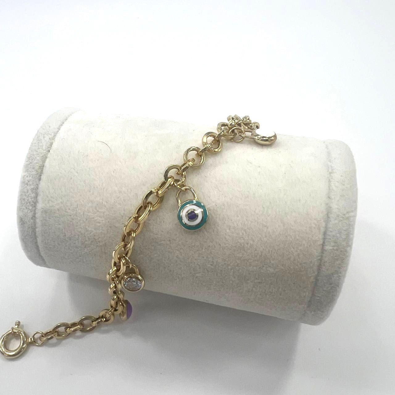 14K Yellow Gold Evil Eye Charm Bracelet Turquoise Zircon Chain Gift Women's Fine Jewelry - Image 7