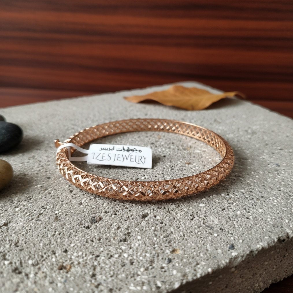 14K Rose Gold Diamond Cut Open Lattice Bangle Bracelet Women's Fine Jewelry Gift - Image 3