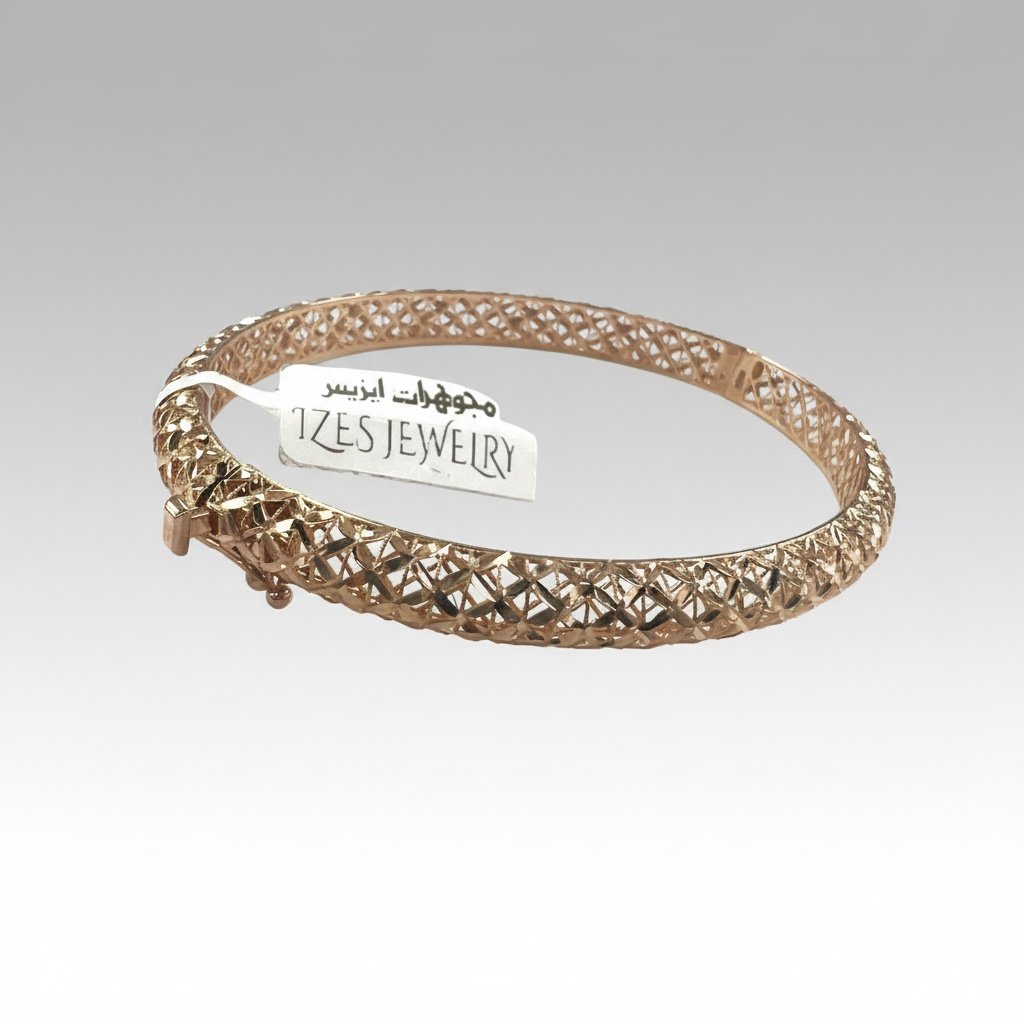 14K Rose Gold Diamond Cut Open Lattice Bangle Bracelet Women's Fine Jewelry Gift - Image 4