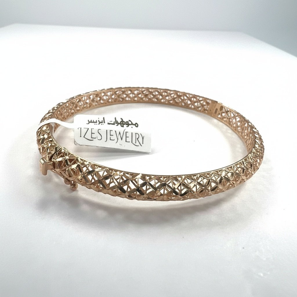 14K Rose Gold Diamond Cut Open Lattice Bangle Bracelet Women's Fine Jewelry Gift - Image 5
