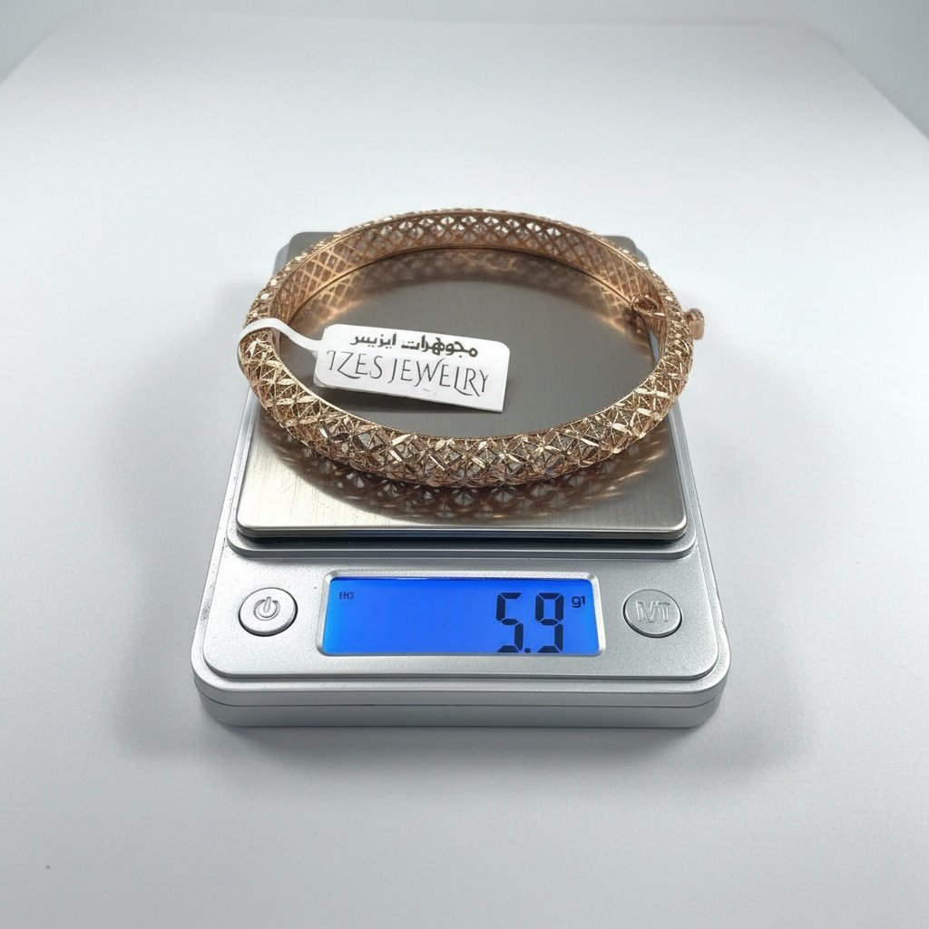 14K Rose Gold Diamond Cut Open Lattice Bangle Bracelet Women's Fine Jewelry Gift - Image 6