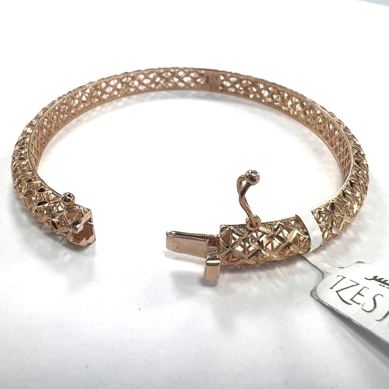 14K Rose Gold Diamond Cut Open Lattice Bangle Bracelet Women's Fine Jewelry Gift - Image 7