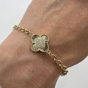 New 14K Gold Chain Clover Bracelet Women’s Italian Fine Jewelry Gift Stamp 4.3g