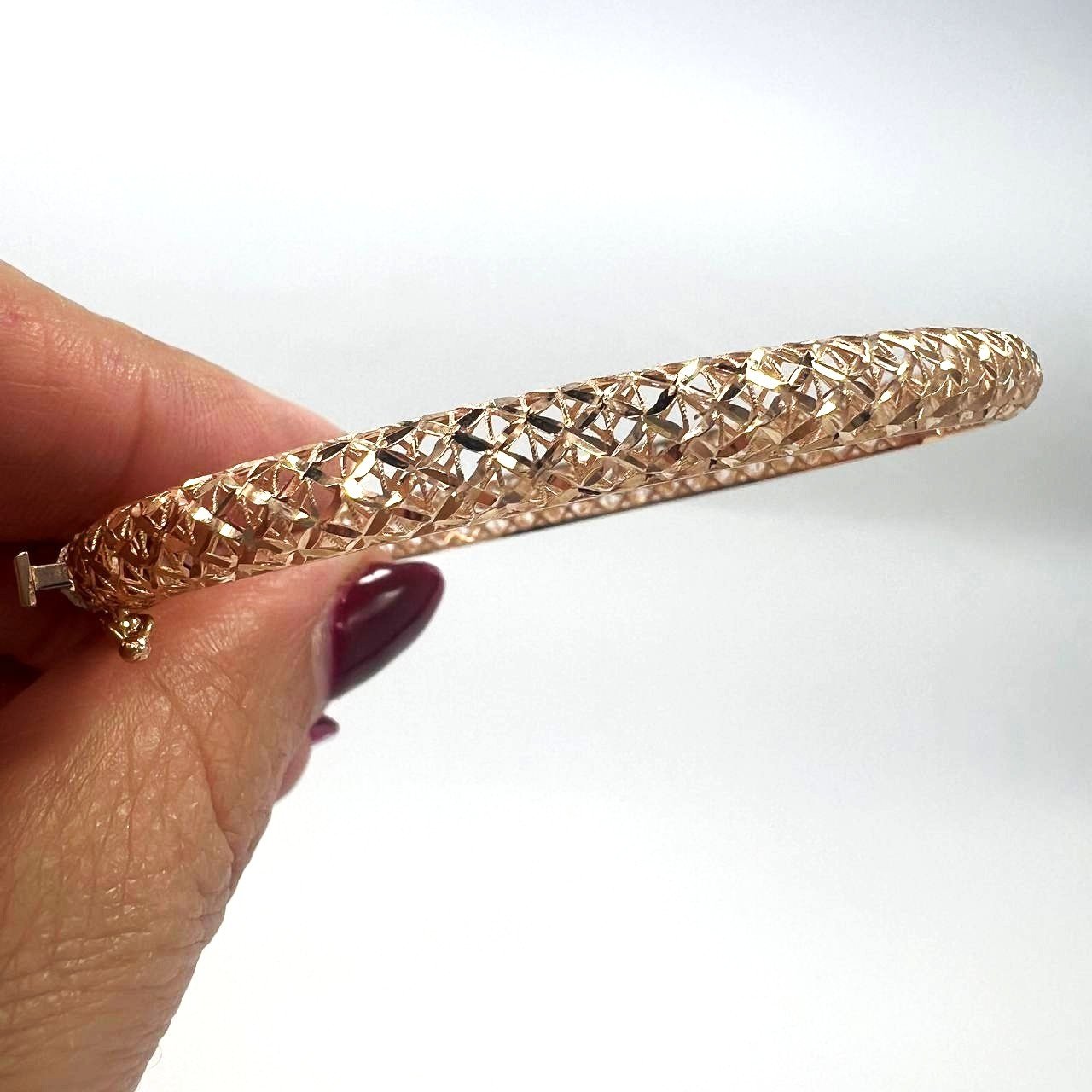 14K Rose Gold Diamond Cut Open Lattice Bangle Bracelet Women's Fine Jewelry Gift - Image 8