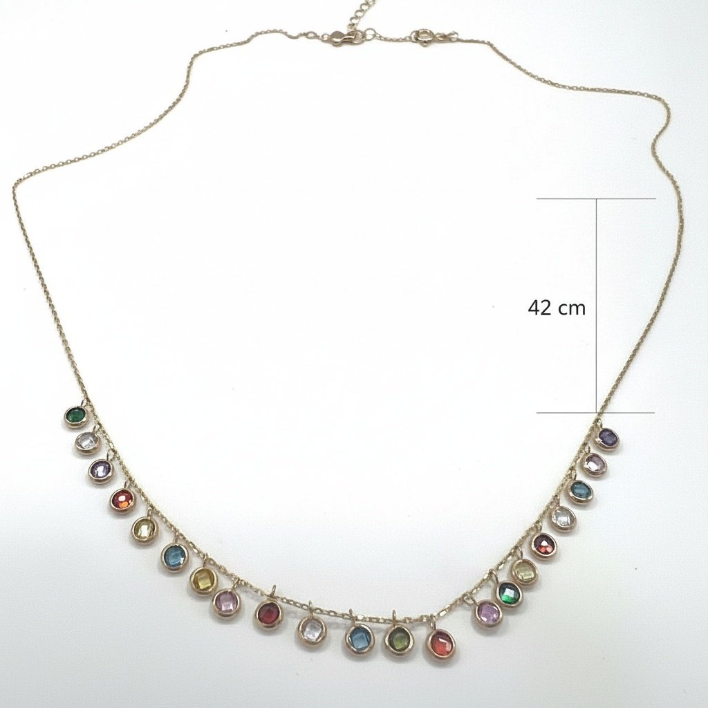 14K Yellow Gold Dainty Multicolor Zircon Charm Necklace Fine Gemstone Jewelry Gi - Image 2