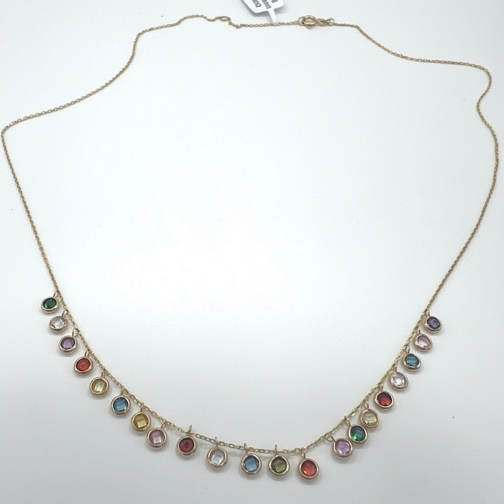 14K Yellow Gold Dainty Multicolor Zircon Charm Necklace Fine Gemstone Jewelry Gi - Image 3