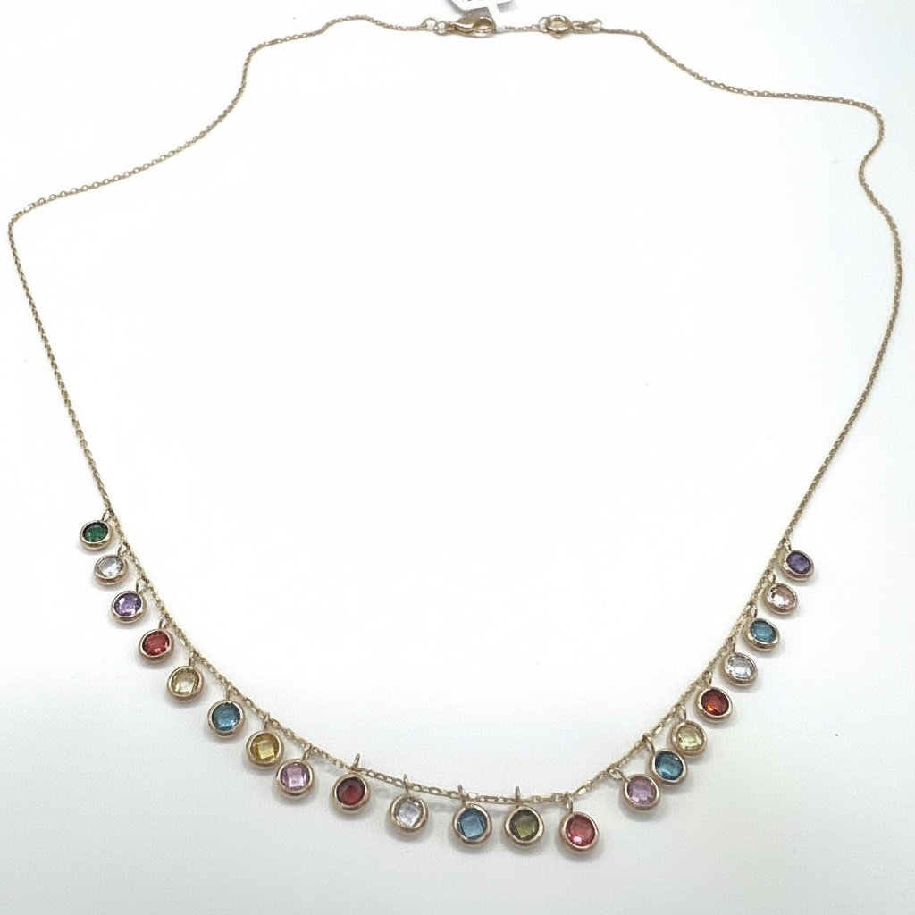 14K Yellow Gold Dainty Multicolor Zircon Charm Necklace Fine Gemstone Jewelry Gi - Image 5