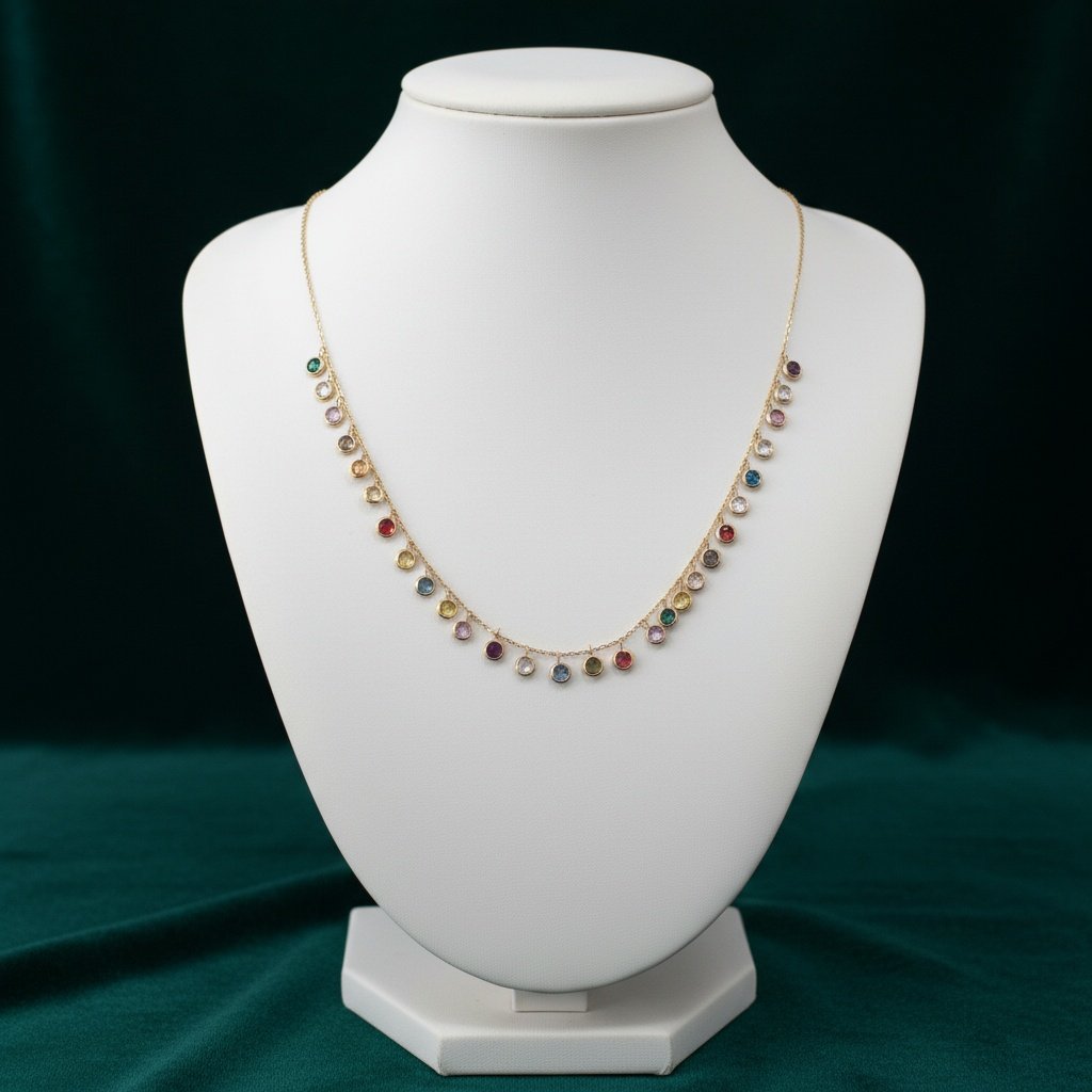 14K Yellow Gold Dainty Multicolor Zircon Charm Necklace Fine Gemstone Jewelry Gi - Image 6