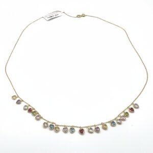 14K Yellow Gold Multicolor Zircon Heart Necklace Adjustable Dainty Gift New